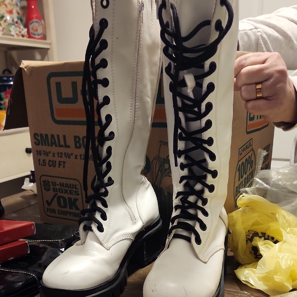 Jeffrey Campbell White and Black Lace Up Boots
